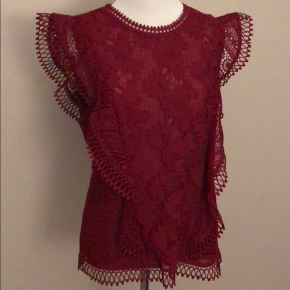 Cranberry red guest editor top. Gorgeous lace! - Picture 1 of 5